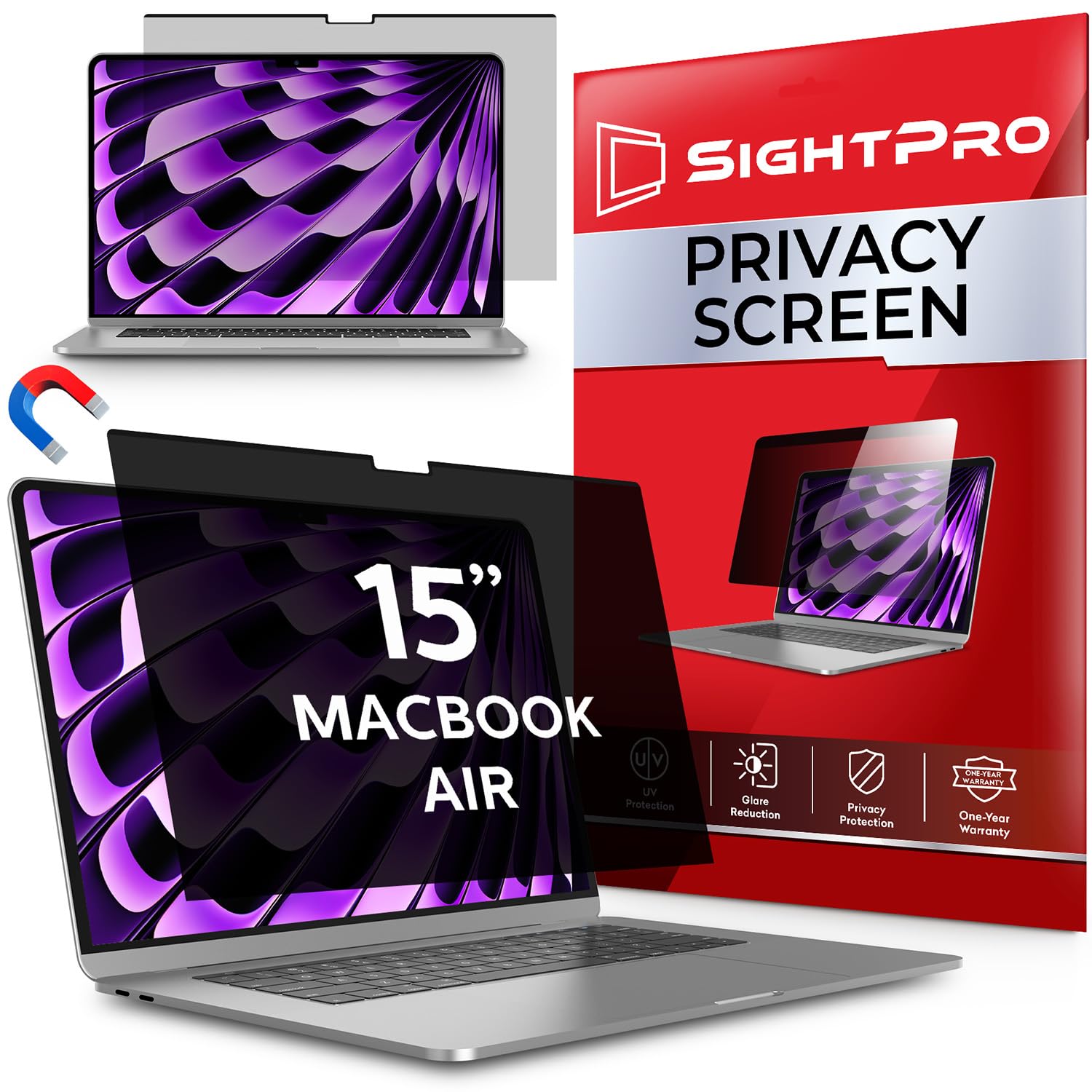 SightPro vista frontal acoplada en MacBook Air 15 beneficio privacidad inmediata