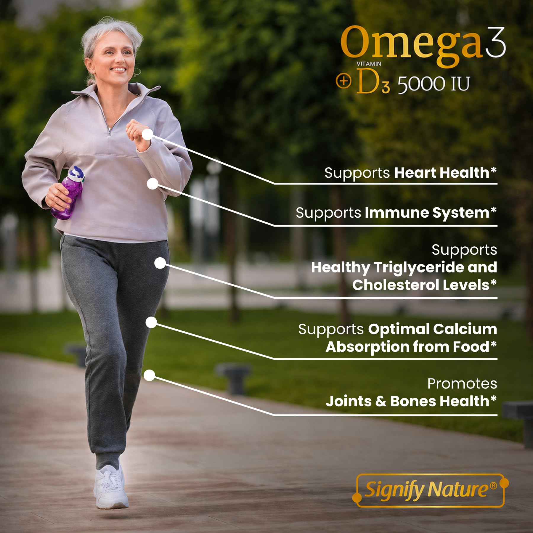 SIGNIFY NATURE caja abierta con 90 softgels para suministro mensual prolongado