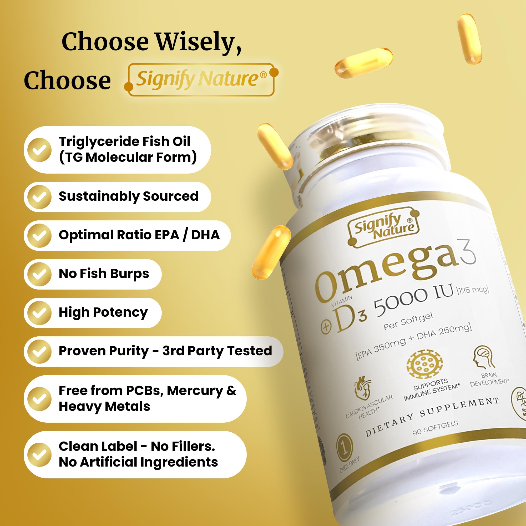 SIGNIFY NATURE etiqueta nutricional legible con concentraciones de EPA DHA y D3