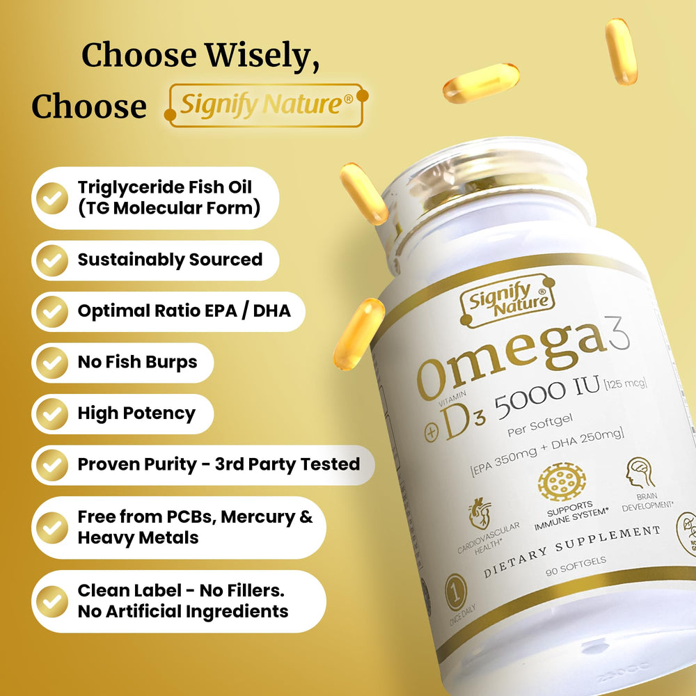 SIGNIFY NATURE etiqueta nutricional legible con concentraciones de EPA DHA y D3