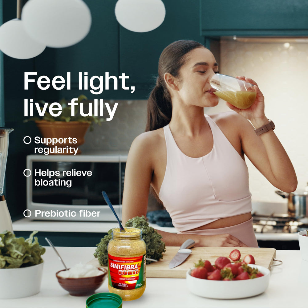 Simifibra Forte en cocina junto a frutas, estilo de vida saludable y uso cotidiano