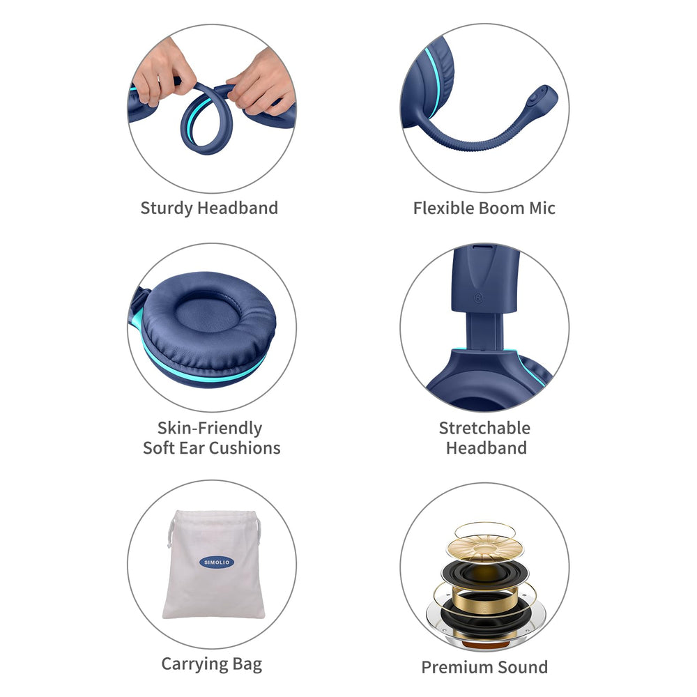 SIMOLIO auriculares plegados junto a estuche para fácil transporte