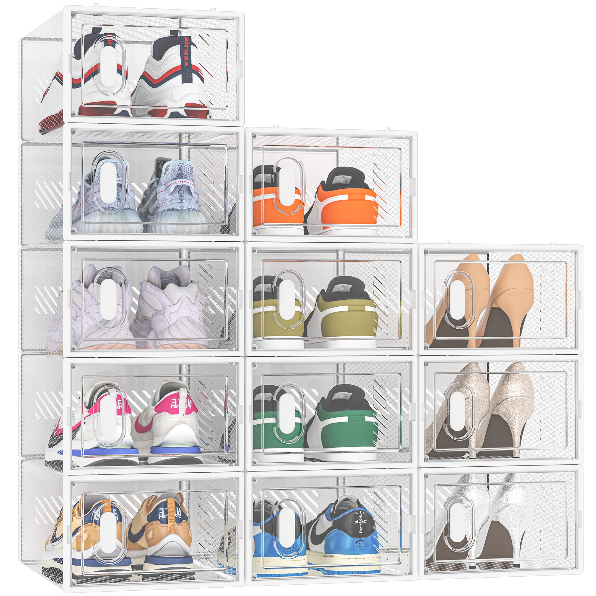 SIMPDIY caja transparente frontal mostrando un par de zapatillas y fácil identificación