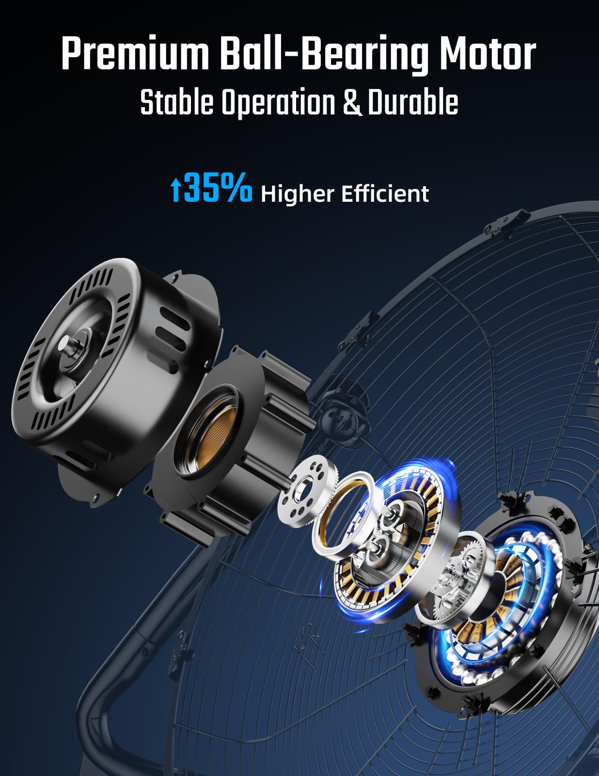 Simple Deluxe detalle del motor con rodamientos de bolas para mayor durabilidad