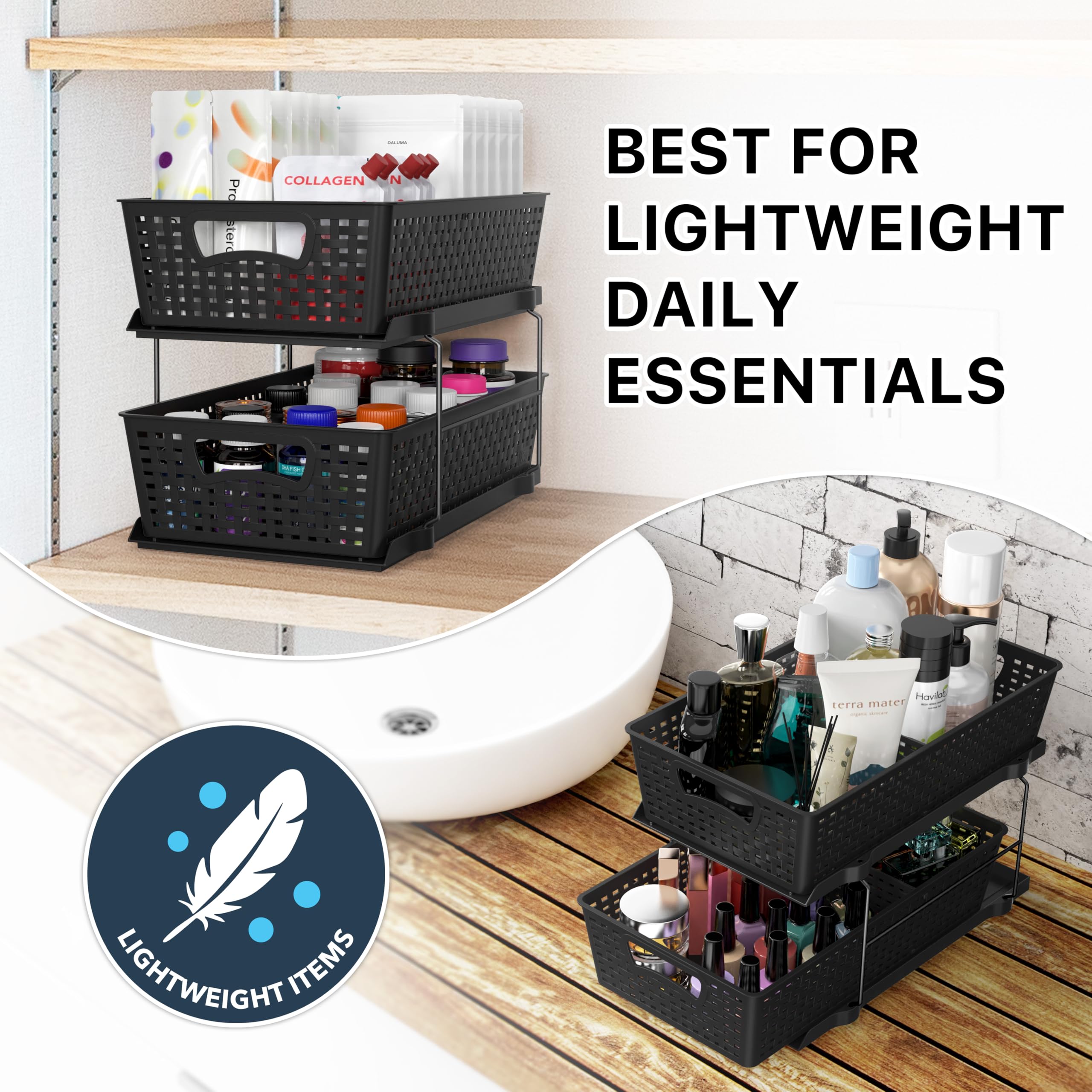 Simple Houseware baskets lifted out for quick refill and portable convenience