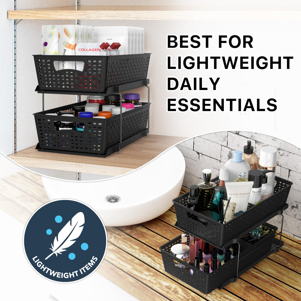 Simple Houseware baskets lifted out for quick refill and portable convenience