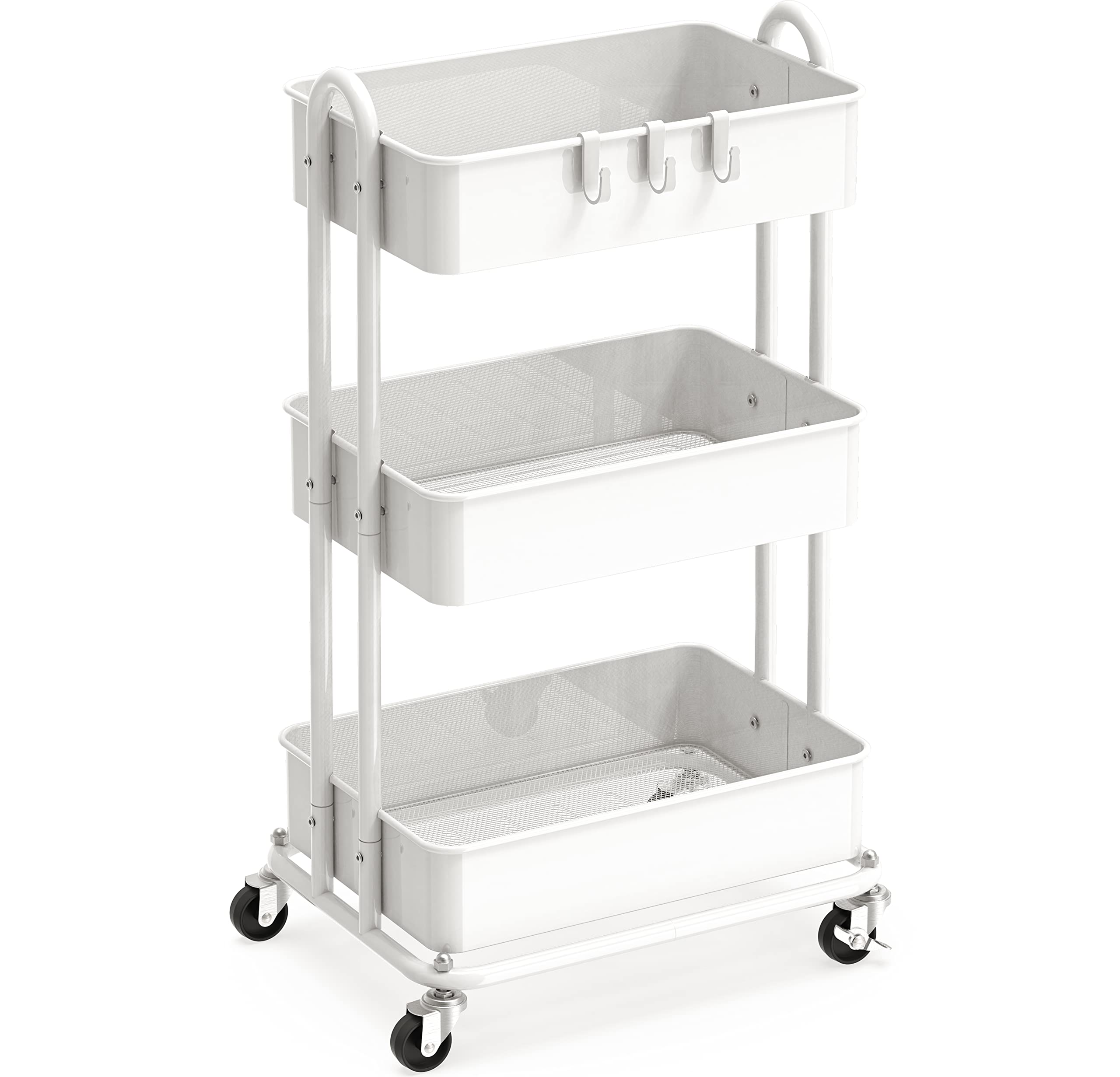 Simple Houseware carrito frontal mostrando tres niveles y acabado blanco, organización visible