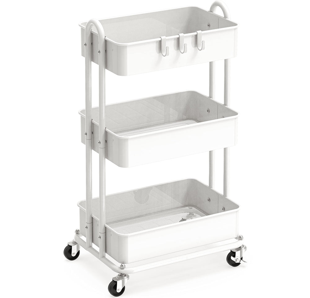 Simple Houseware carrito frontal mostrando tres niveles y acabado blanco, organización visible