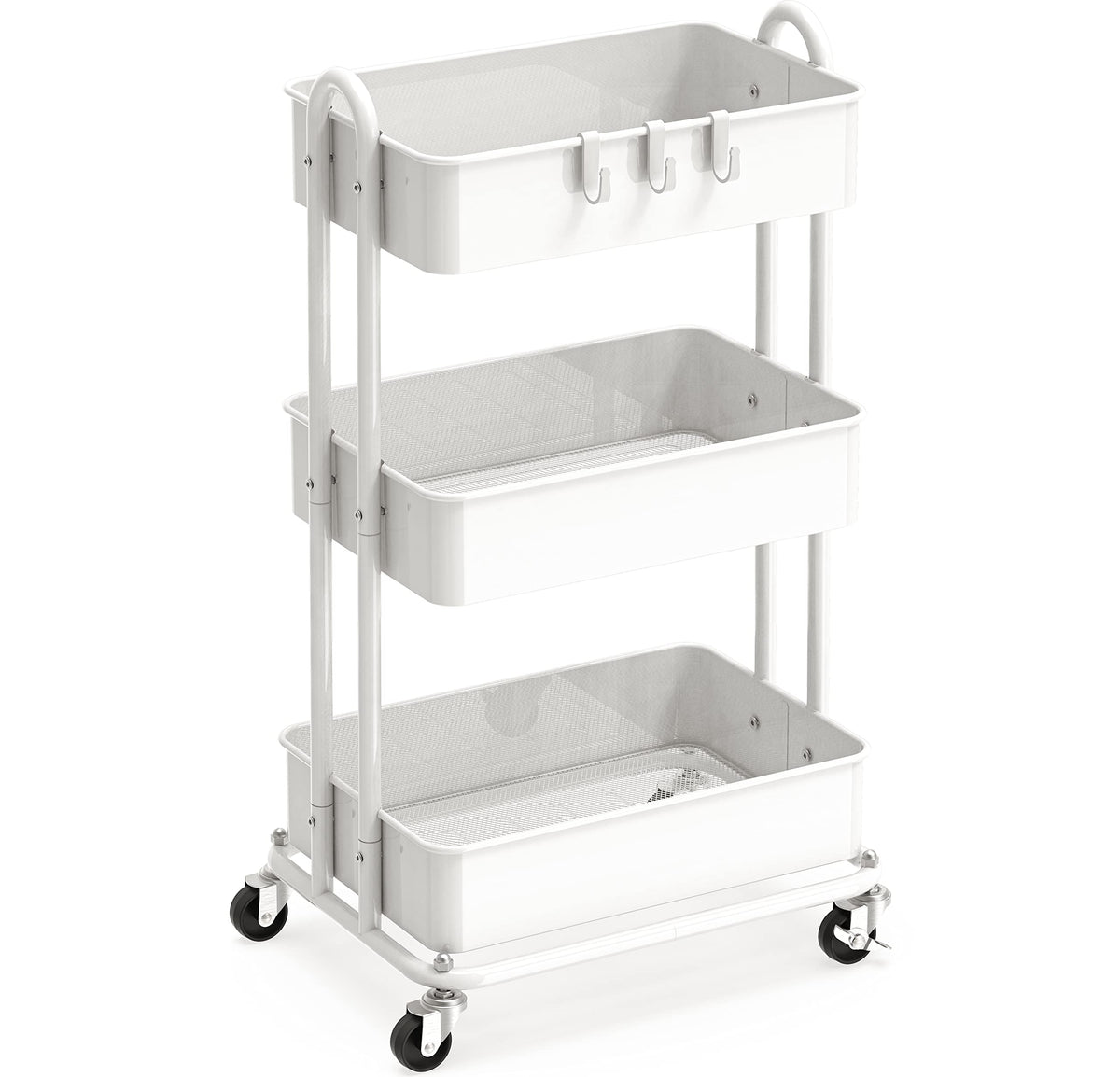 Simple Houseware carrito frontal mostrando tres niveles y acabado blanco, organización visible