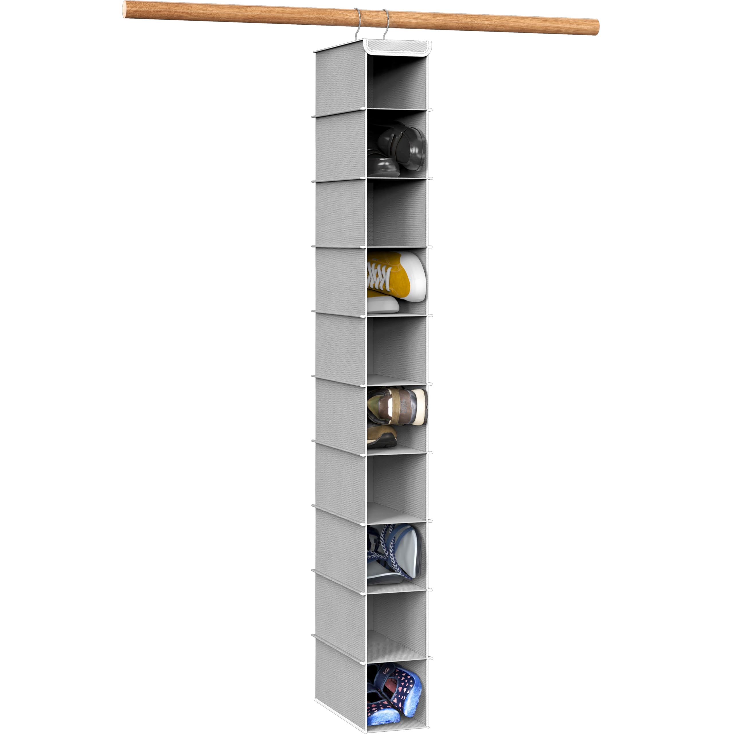 Simple Houseware vista frontal del organizador colgante gris, maximiza espacio
