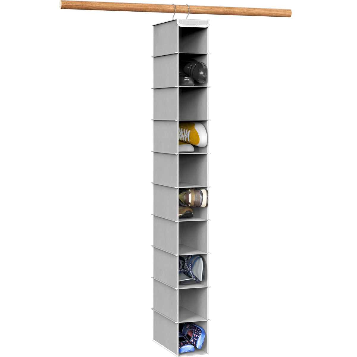 Simple Houseware vista frontal del organizador colgante gris, maximiza espacio