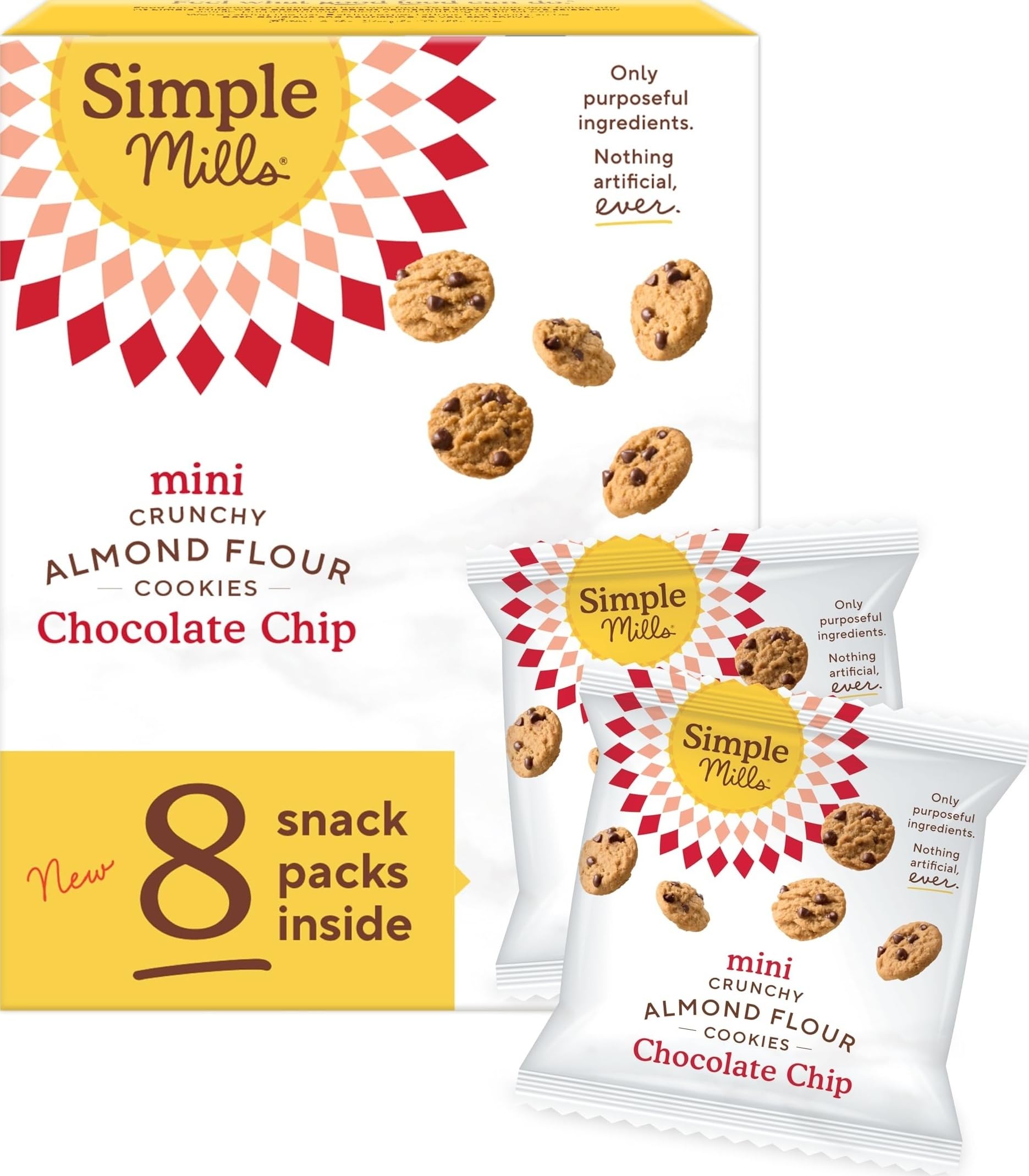 Simple Mills empaque frontal del snack pack con porción individual y conveniencia