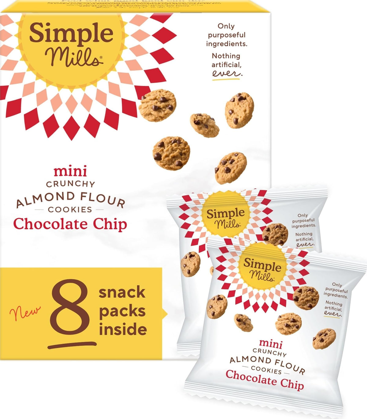 Simple Mills empaque frontal del snack pack con porción individual y conveniencia
