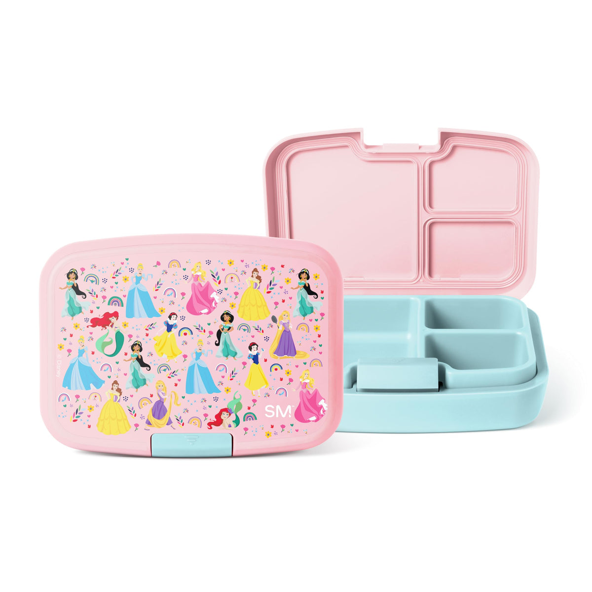 Simple Modern lonchera frontal con diseño Disney Princess mostrando compartimentos