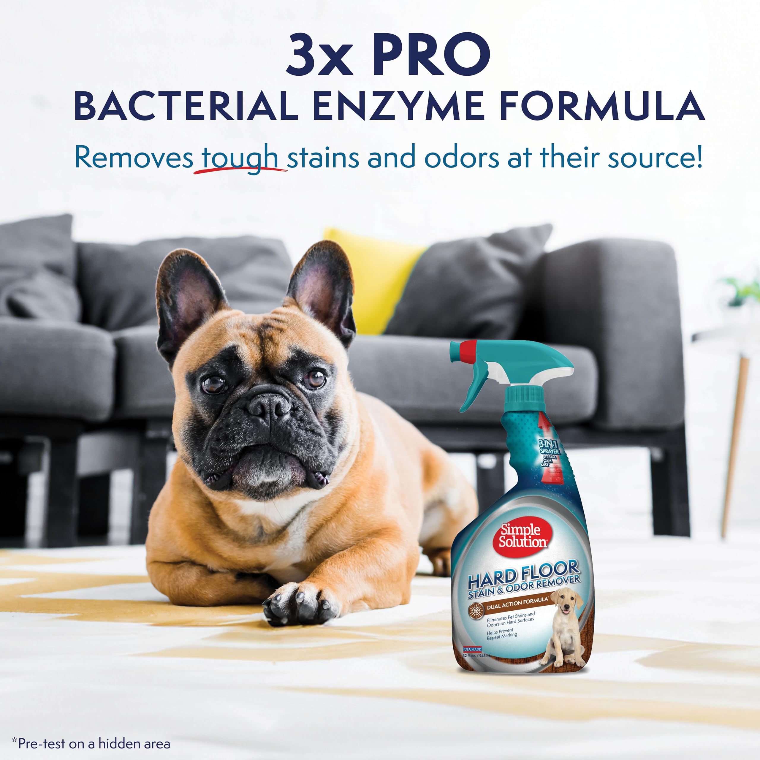 Simple Solution etiqueta con instrucciones e ingredientes visibles y claros