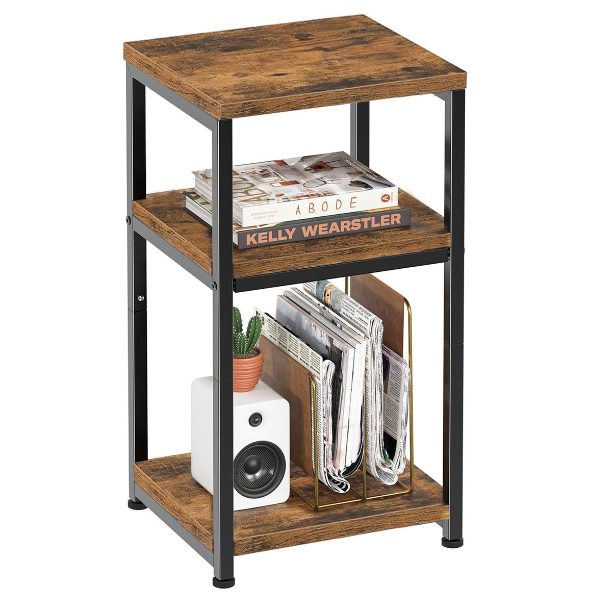 Simple Trending vista frontal de la mesa auxiliar Rustic Brown con aspecto rústico y almacenamiento práctico