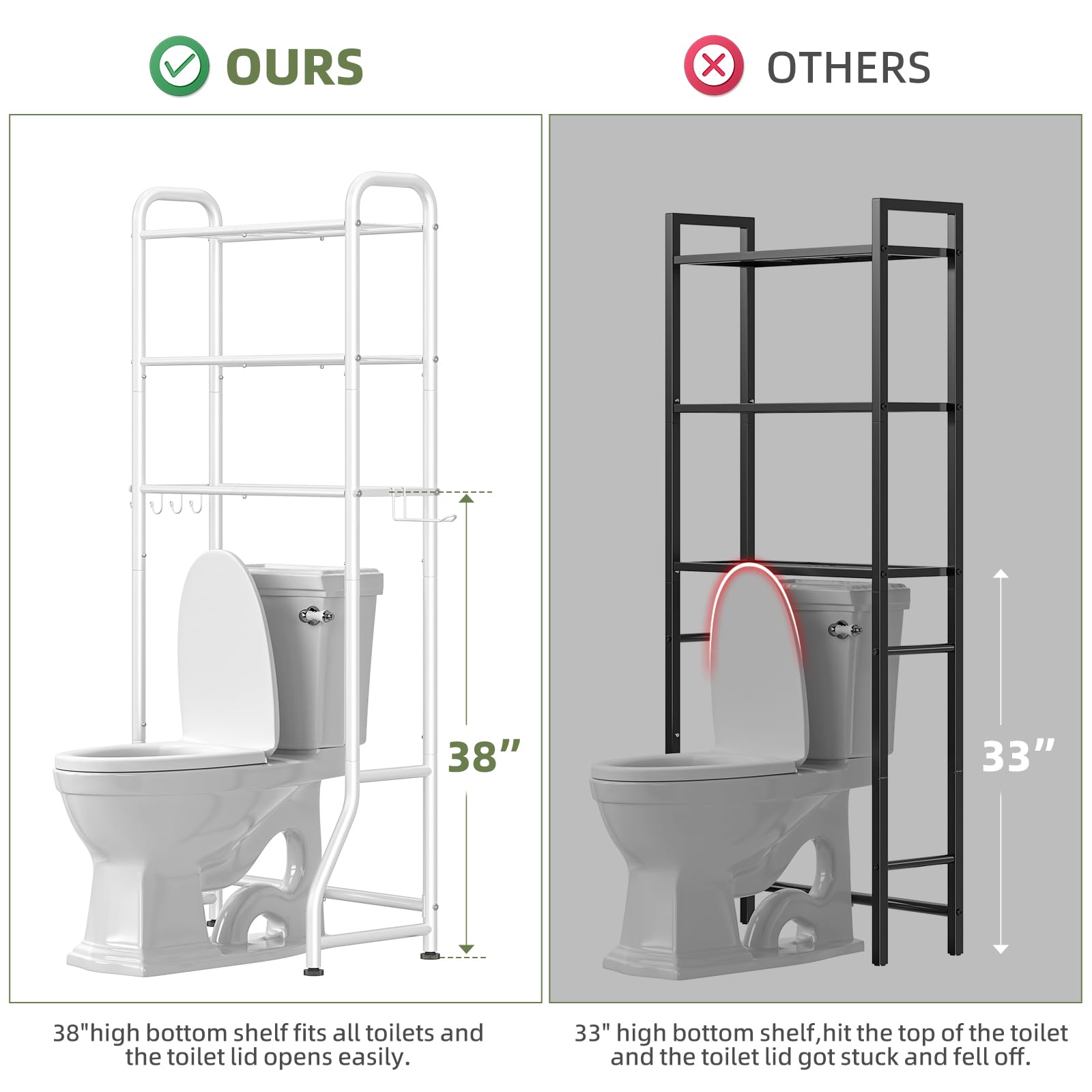 Simple Trending repisas cargadas con productos de baño, almacenamiento vertical eficaz