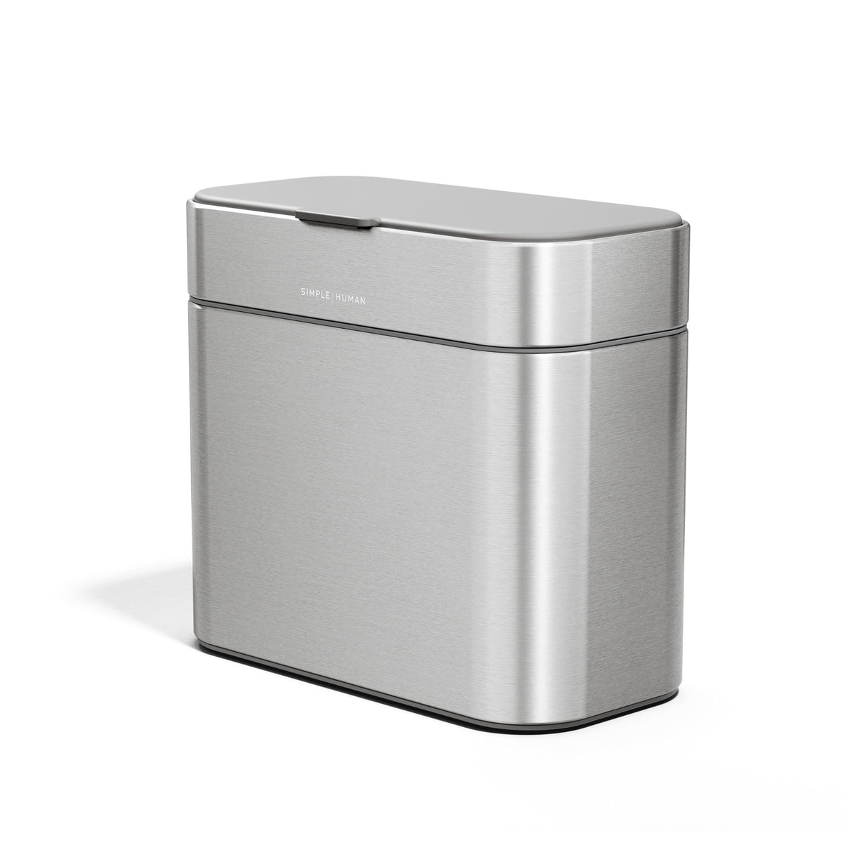 simplehuman caddy frontal en acero cepillado, diseño compacto y elegante