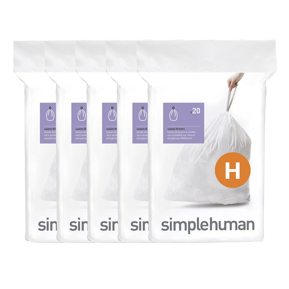 simplehuman empaque frontal de bolsas Code H mostrando cantidad y compatibilidad
