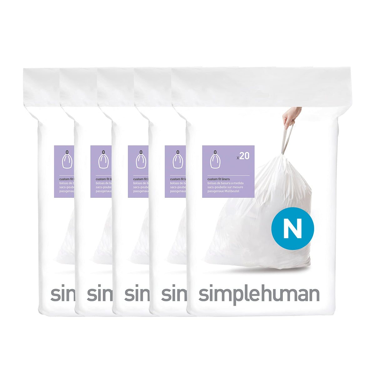 simplehuman frente del empaque mostrando ajuste perfecto y beneficios