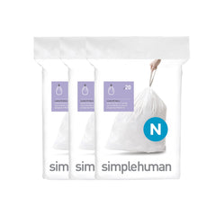 simplehuman paquete frontal mostrando 60 bolsas, comodidad y ajuste