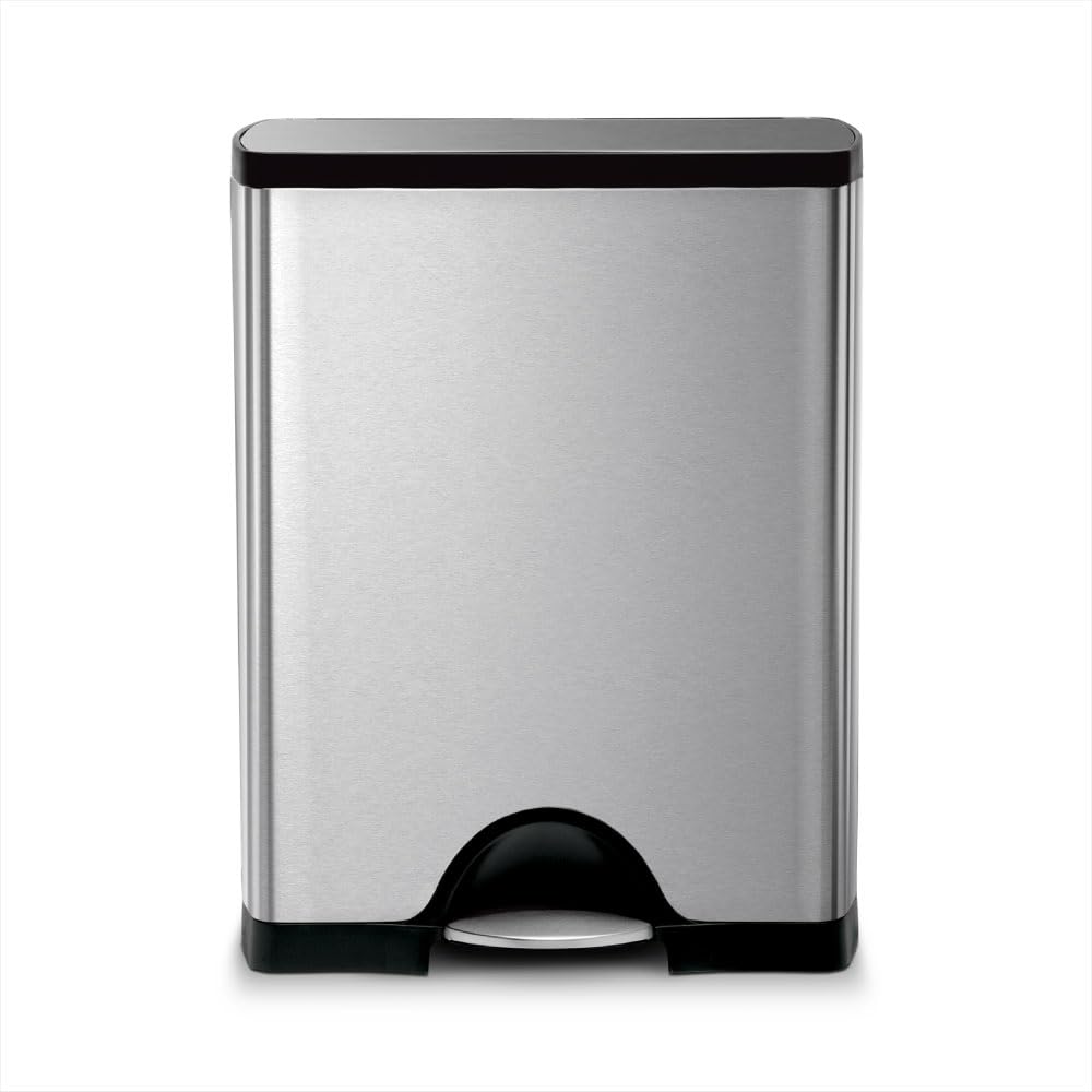 simplehuman vista frontal en acero inoxidable, aspecto limpio y profesional