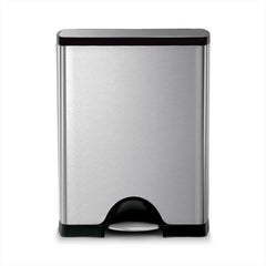 simplehuman vista frontal en acero inoxidable, aspecto limpio y profesional