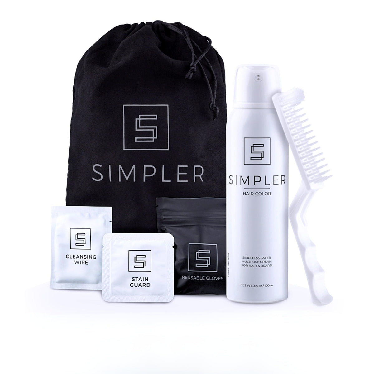 Simpler Hair Color lata frontal mostrando diseño y tono marrón medio beneficioso