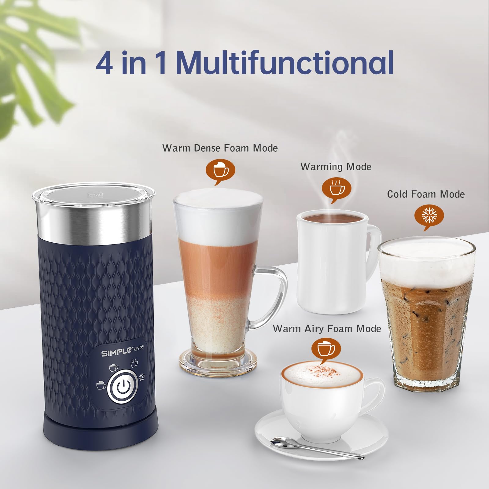 SIMPLETASTE espuma densa servida en taza mejorando cappuccino casero