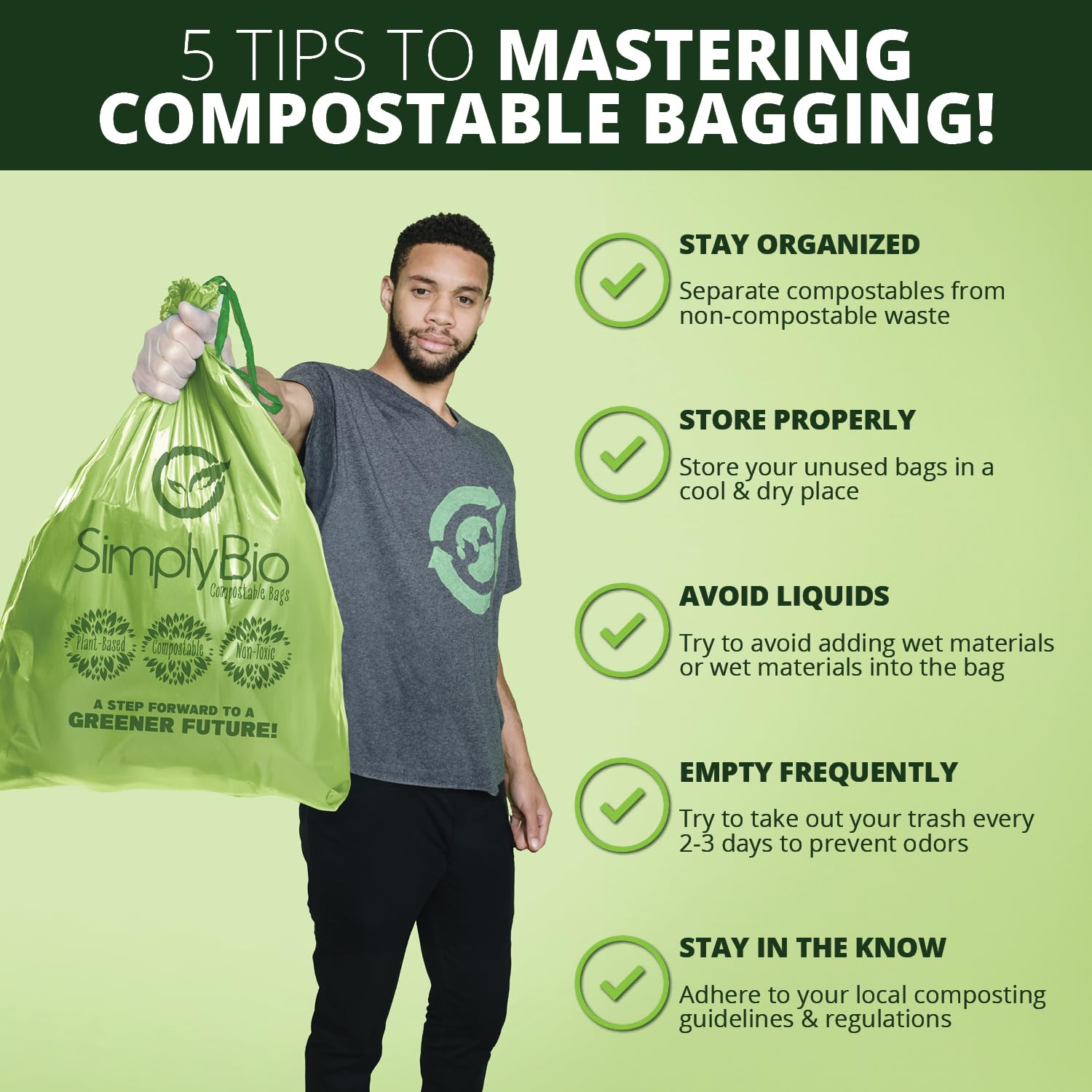 Simply Bio etiqueta con certificaciones BPI y OK Compost visibles, transmite confianza