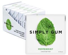 SIMPLY Gum frontal del paquete mostrando diseño y beneficios naturales