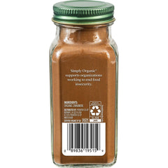Simply Organic tapa y etiqueta de la canela asegurando frescura