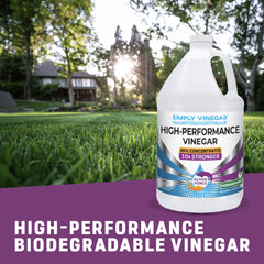 Simply Vinegar líquido concentrado goteando, ilustra poder de limpieza y pureza