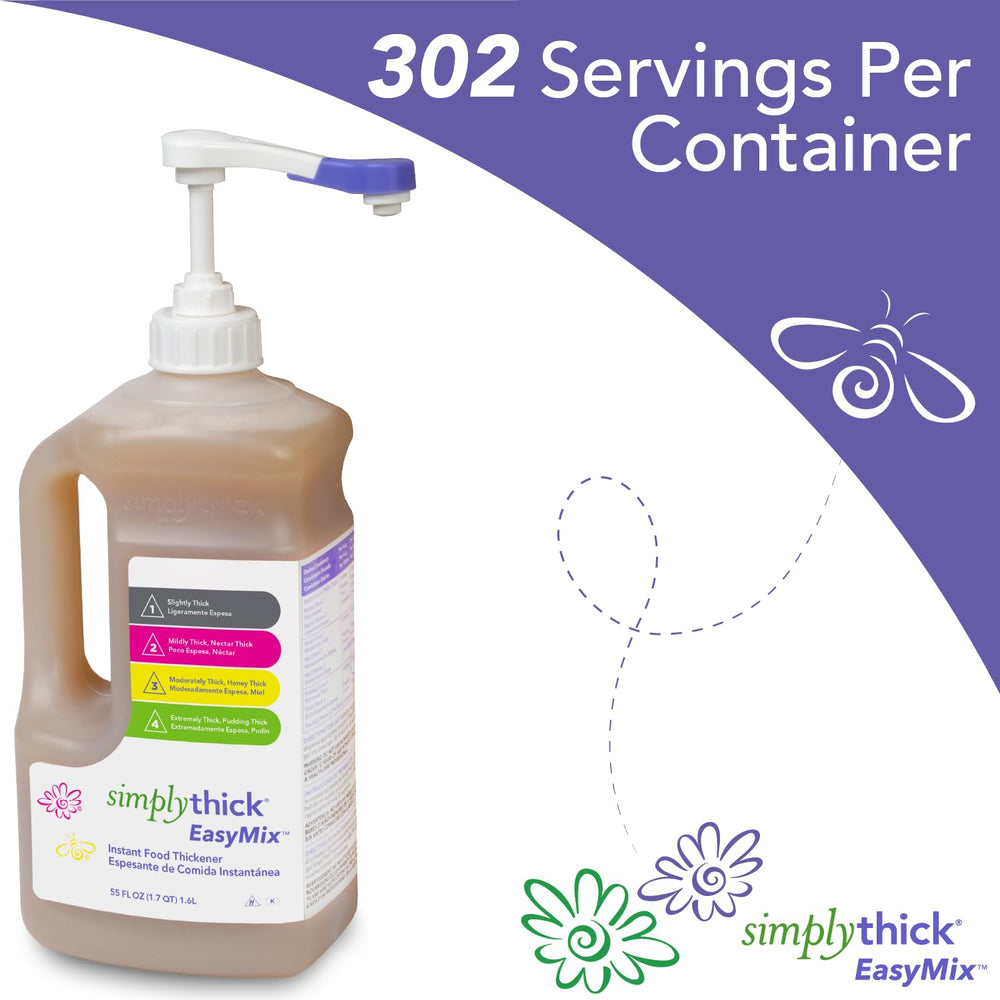 SimplyThick comparación de tamaño mostrando el frasco de 55 fl oz útil y económico