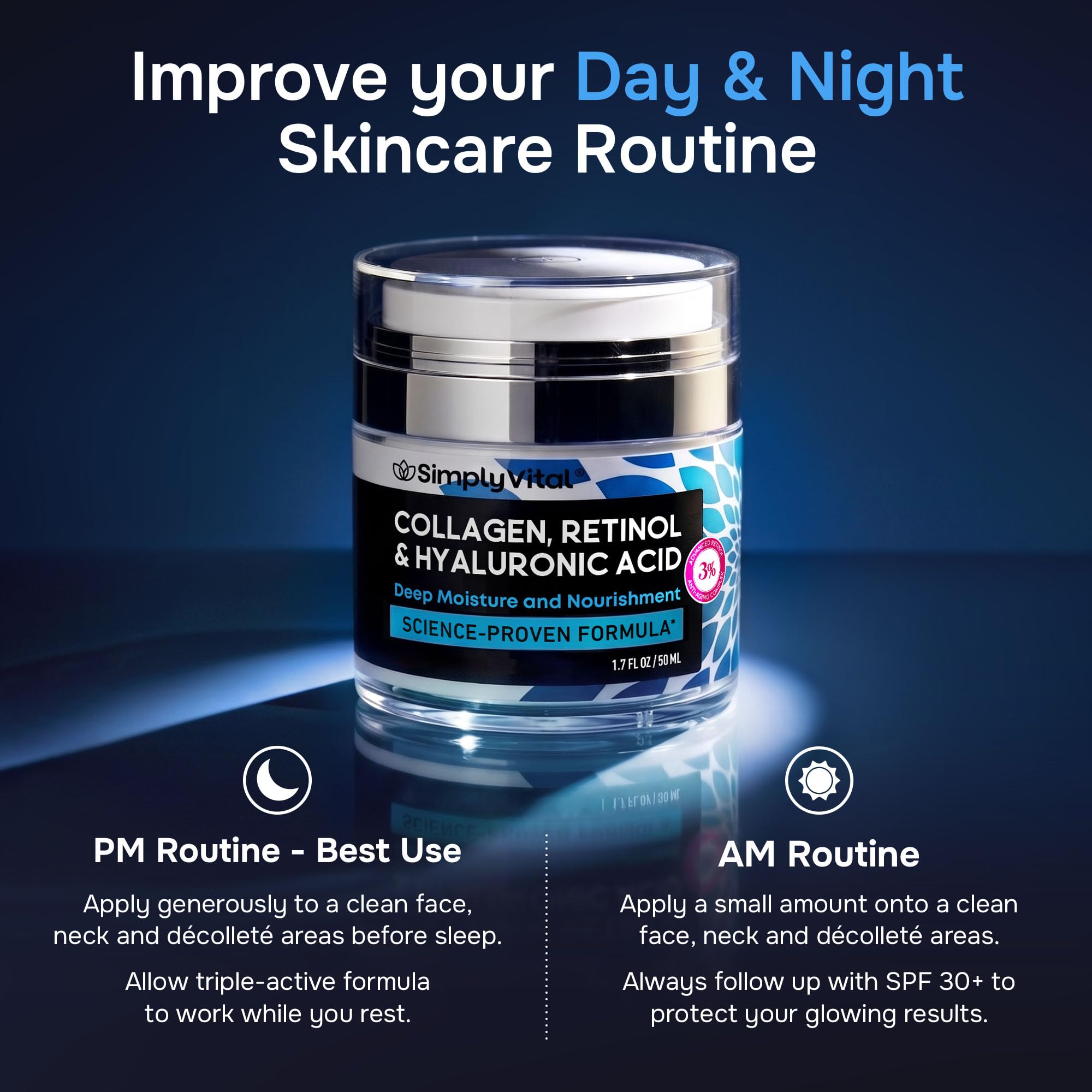 SimplyVital aplicación en rostro y cuello demostrando absorción y suavidad