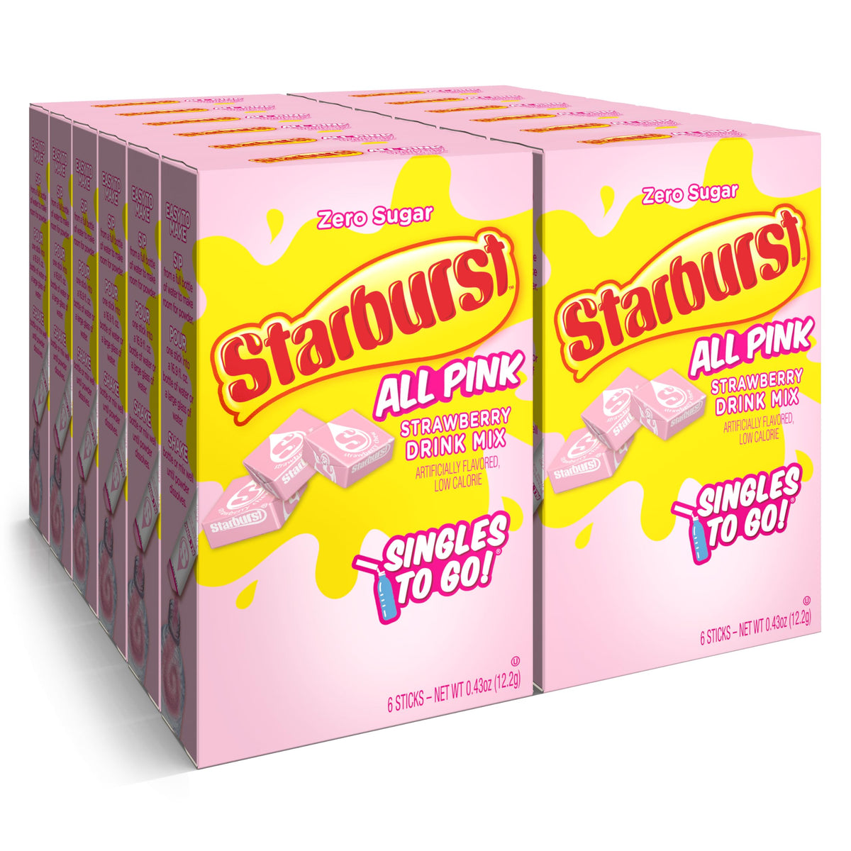 SINGLES TO GO! Starburst empaque frontal mostrando cajas y cantidad total