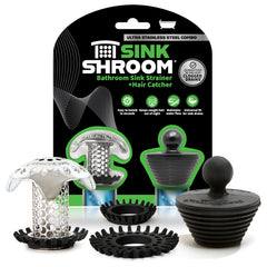 SinkShroom Ultra vista frontal del empaque mostrando componentes y facilidad