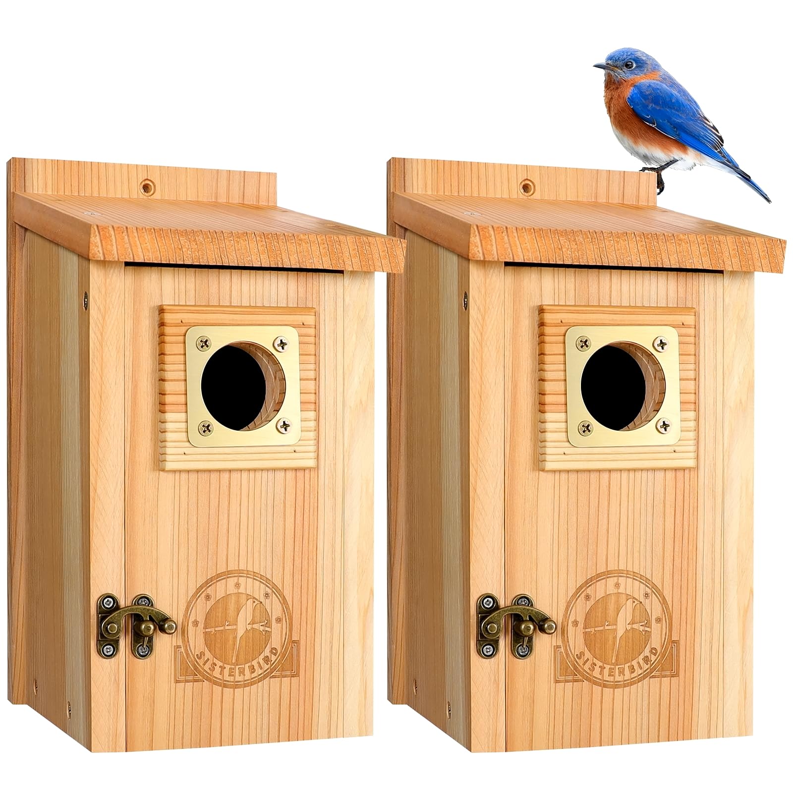SISTERBIRD front view pack of two cedar houses showing durable design and appeal