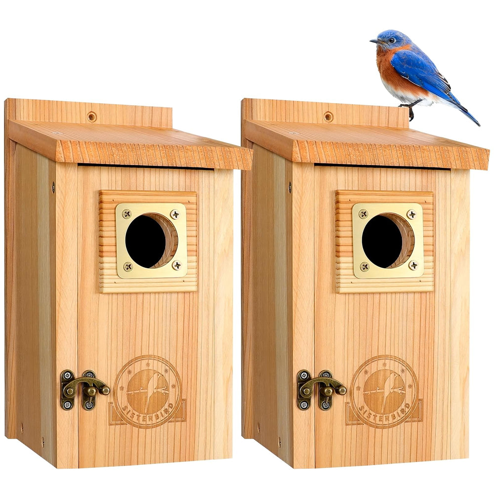 SISTERBIRD front view pack of two cedar houses showing durable design and appeal
