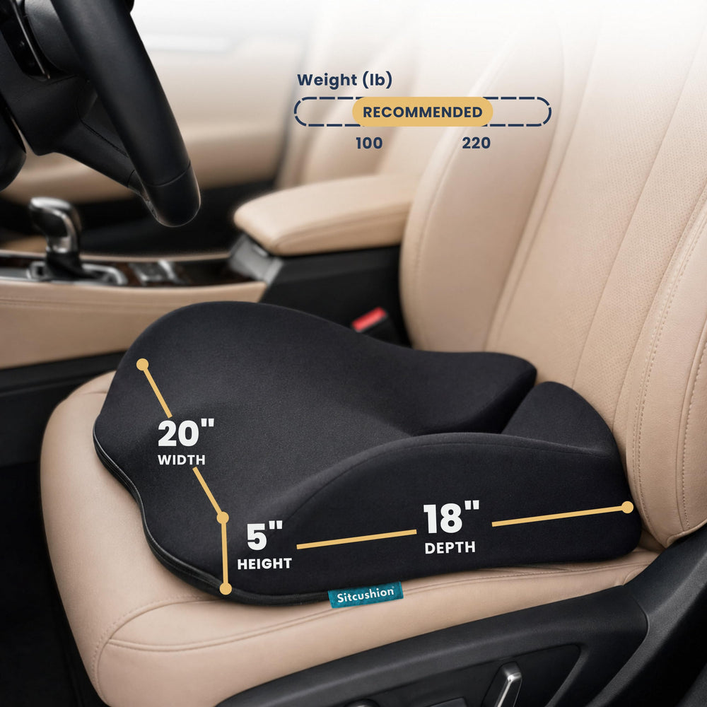 SitCushion detalle del corte en U que alivia presión del coxis eficazmente