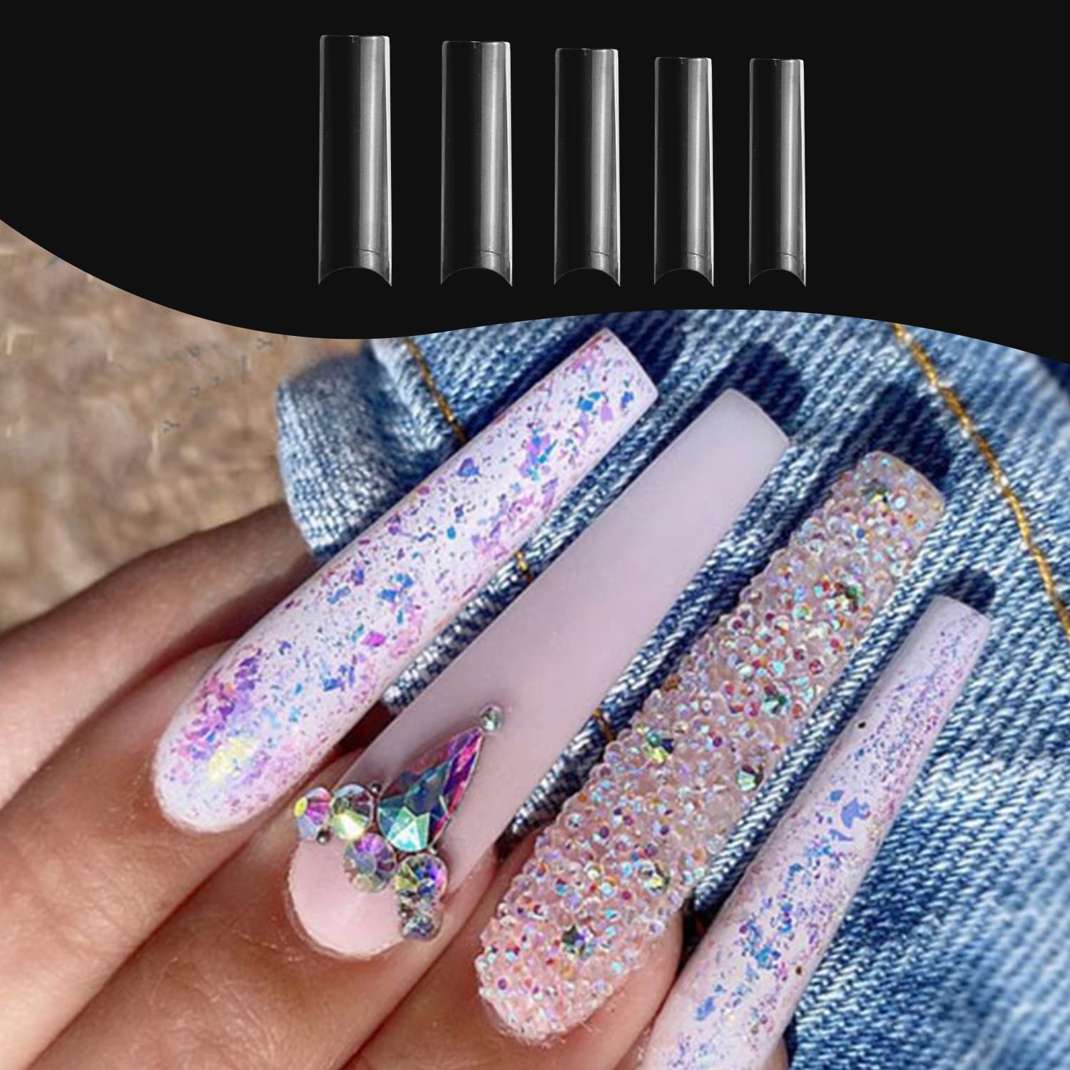 SITELENABY uñas pintadas con punta XXL mostrando acabado elegante