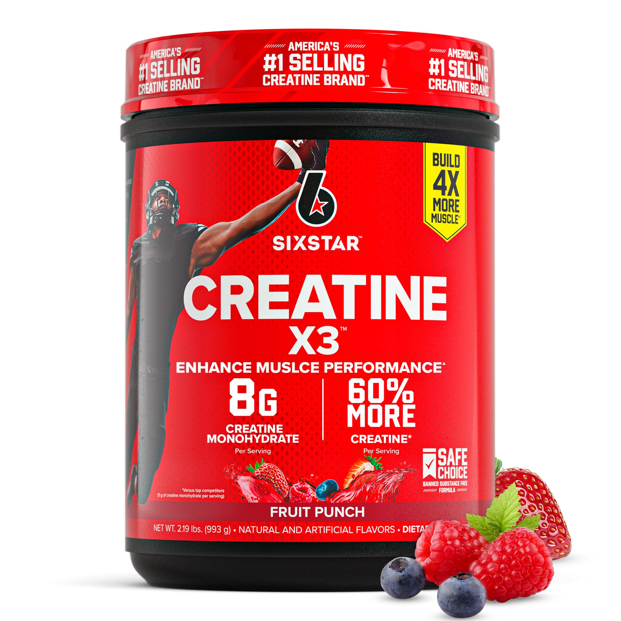 Six Star envase frontal del producto mostrando 30 servicios y sabor Fruit Punch