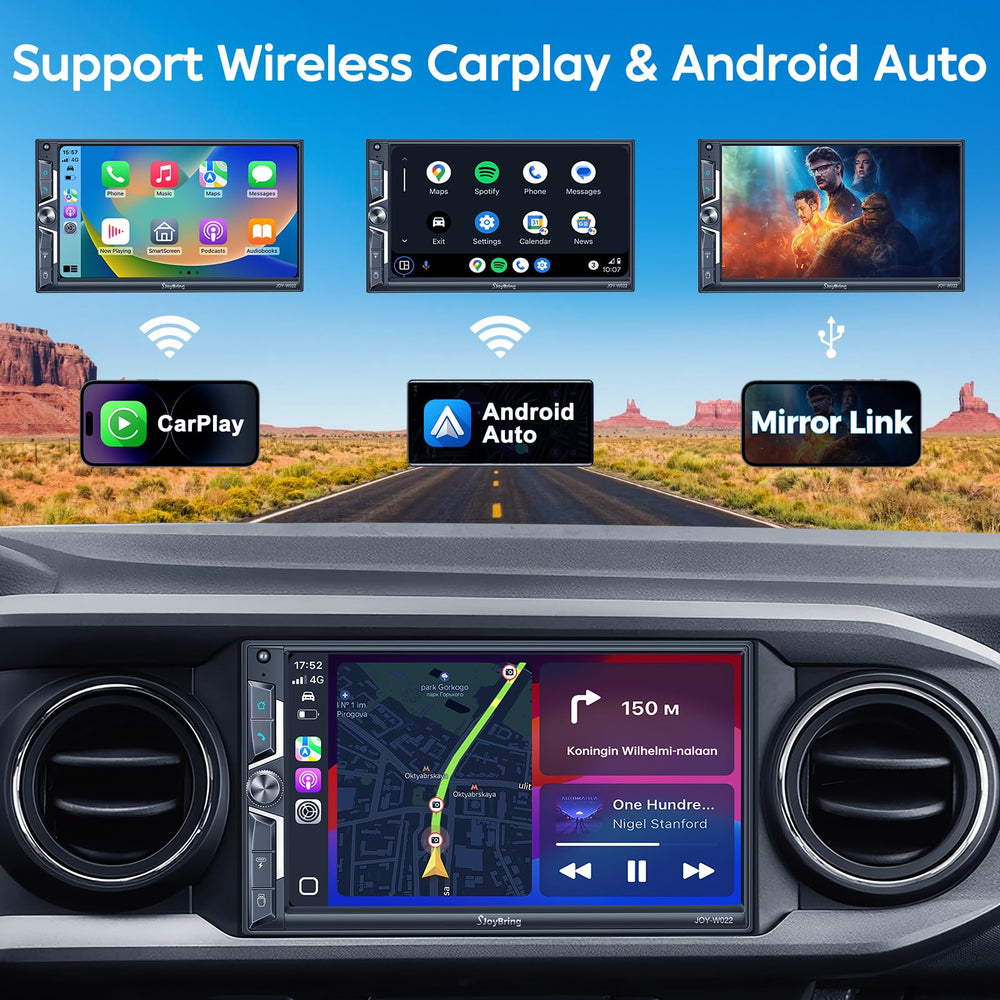 SJoyBring Apple CarPlay inalámbrico en uso, navegación manos libres