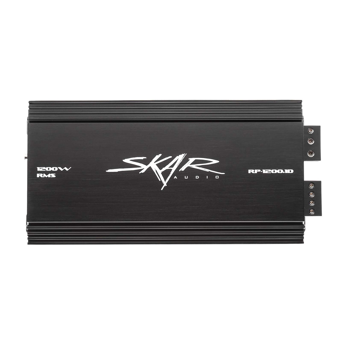 Skar Audio RP-1200.1D frontal mostrando controles y mejora de ajuste