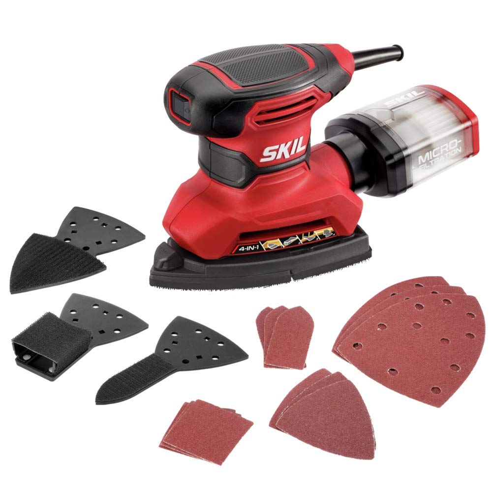 SKIL vista frontal de la lijadora SR232301 con control ergonómico y potencia