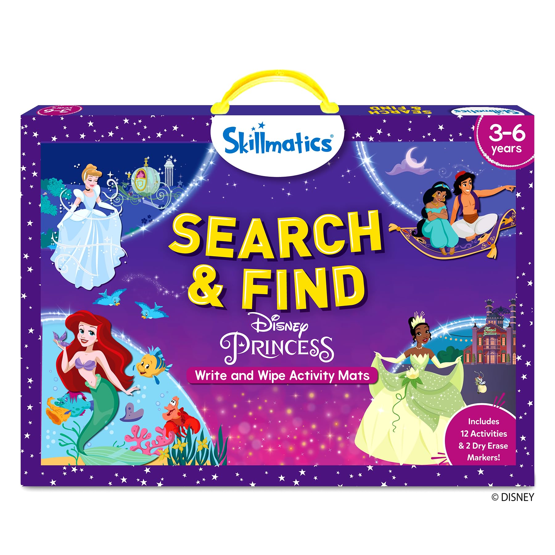 Skillmatics empaque frontal mostrando princesas Disney y beneficio educativo