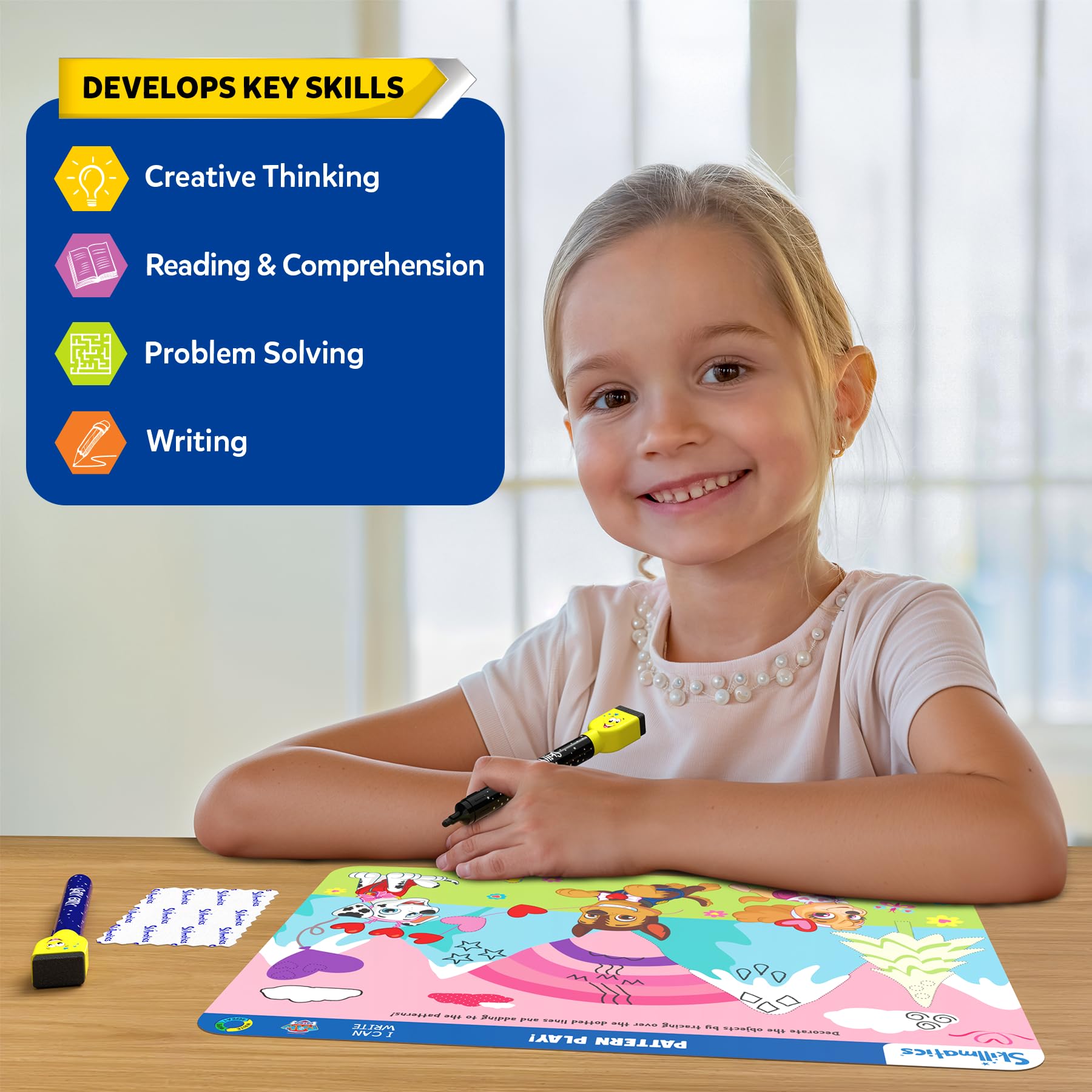 Skillmatics set en una tabletas de viaje para entretenimiento educativo
