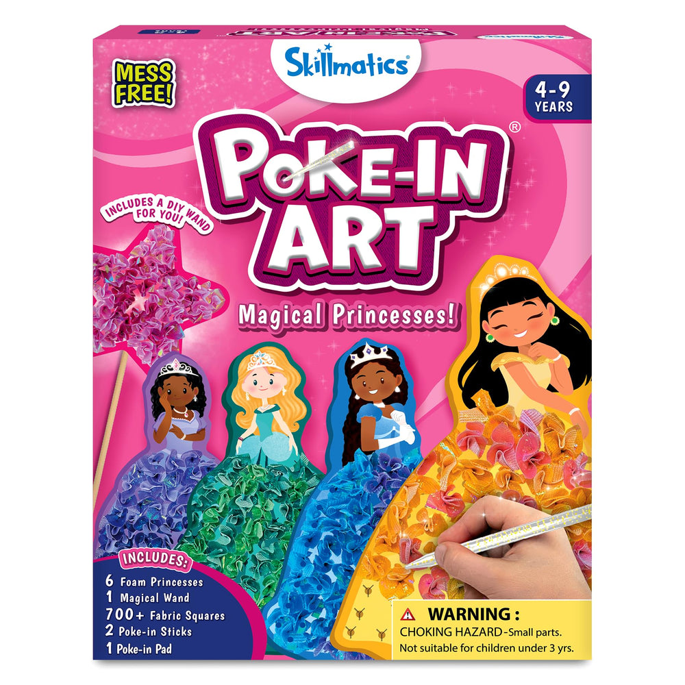 Skillmatics embalaje frontal del kit mostrando princesas y componentes, ideal para regalar