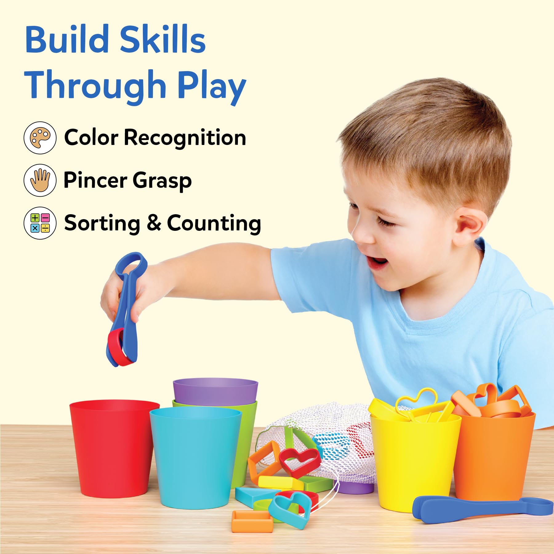 Skillmatics vasos apilables ensamblados, enseña clasificación y orden