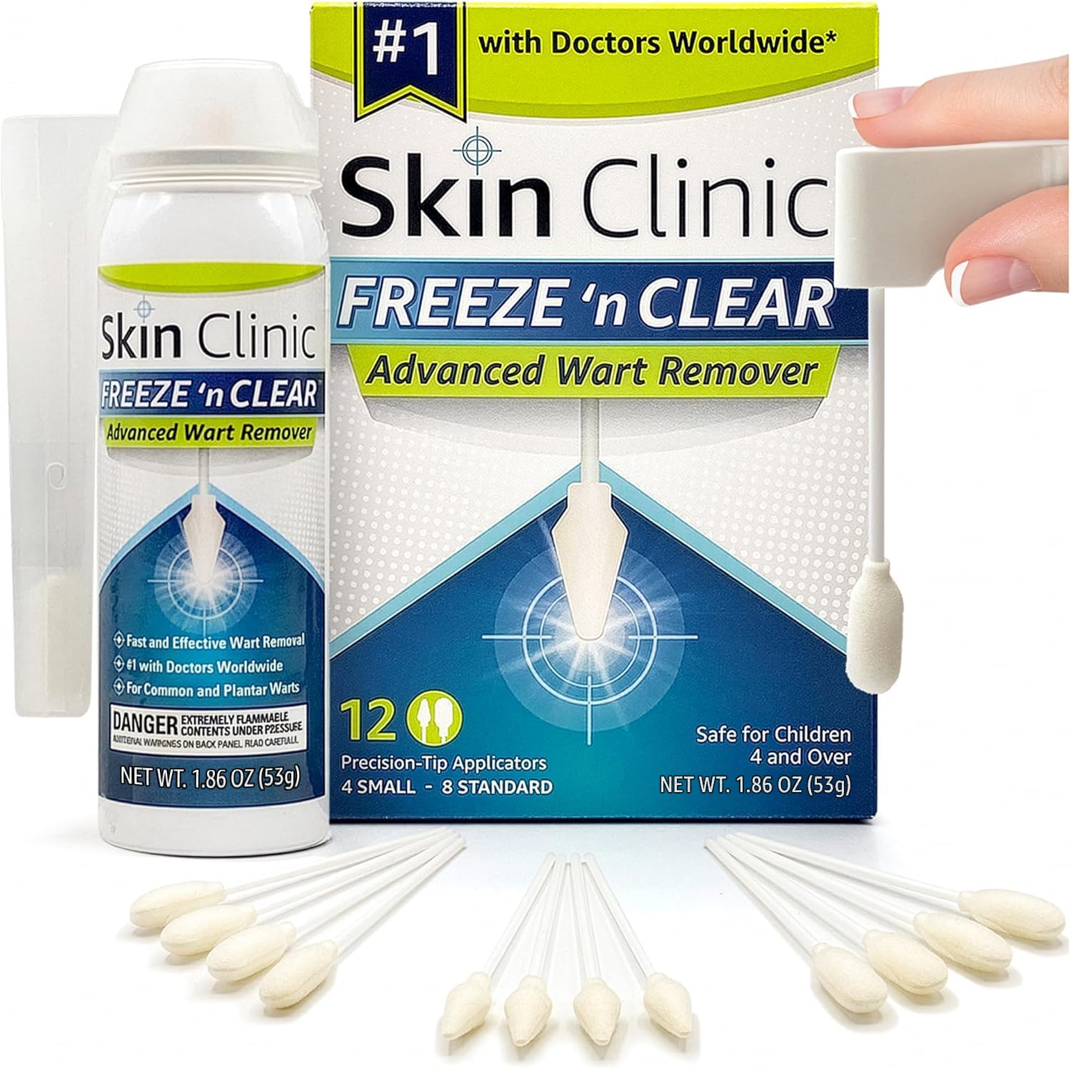 Skin Clinic frontal del empaque mostrando kit y beneficios rápidos
